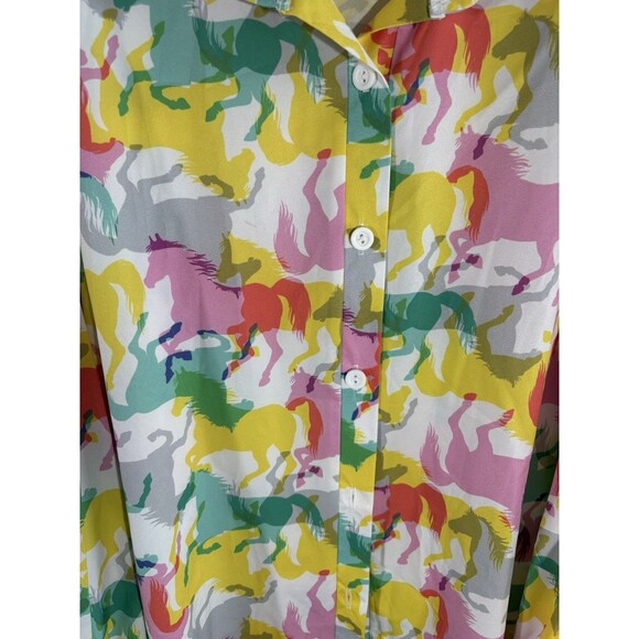 Nylon Apparel Women’s Horse Pastel Print Large Long Sleeve Collared Button Shirt - Picture 6 of 9